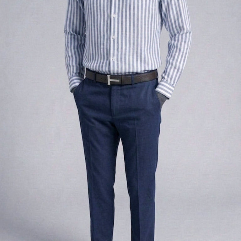 [BUNJANG] ZIOZIA And Z Bold Stripe Linen Cotton Shirt Navy / 지오지아 And Z/앤드지 볼드 스트라이프 린넨 코튼 셔츠 네이비/100