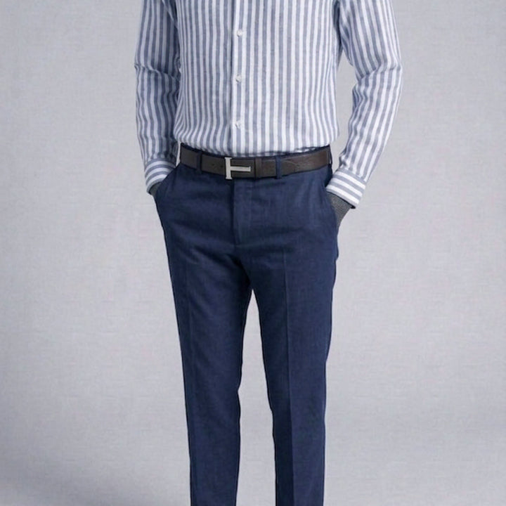 [BUNJANG] ZIOZIA And Z Bold Stripe Linen Cotton Shirt Navy / 지오지아 And Z/앤드지 볼드 스트라이프 린넨 코튼 셔츠 네이비/100