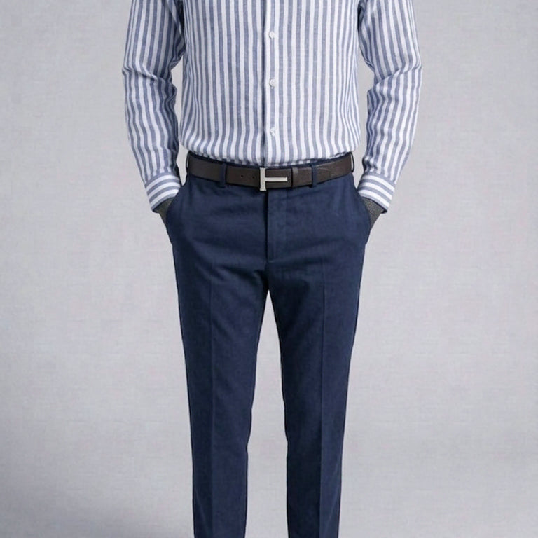 [BUNJANG] ZIOZIA And Z Bold Stripe Linen Cotton Shirt Navy / 지오지아 And Z/앤드지 볼드 스트라이프 린넨 코튼 셔츠 네이비/100