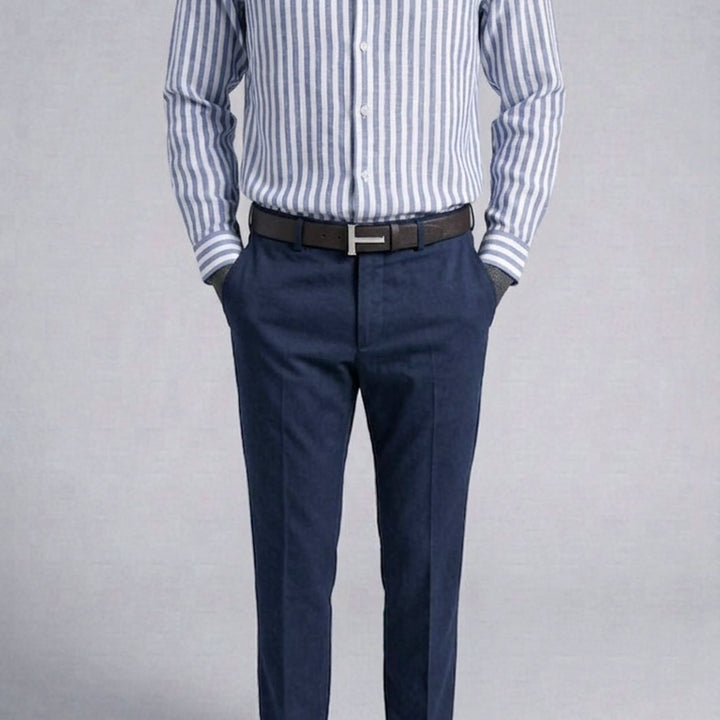 [BUNJANG] ZIOZIA And Z Bold Stripe Linen Cotton Shirt Navy / 지오지아 And Z/앤드지 볼드 스트라이프 린넨 코튼 셔츠 네이비/100