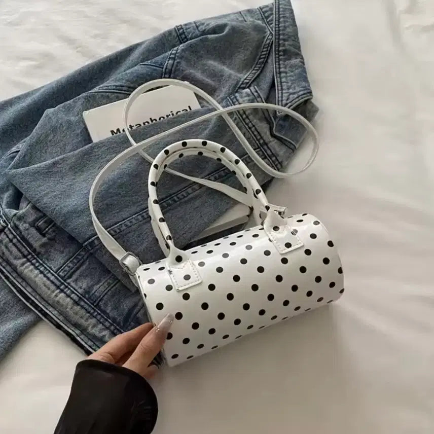 [BUNJANG] White Dot Enamel Crossbody Handbag / 화이트 도트 핸드백 애나멜 크로스백