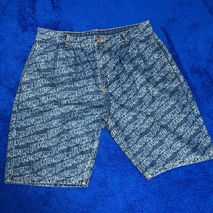 [BUNJANG] Fuckn Awesome Logo Denim Shorts 34 / 퍼킹어썸 로고데님 쇼츠 34