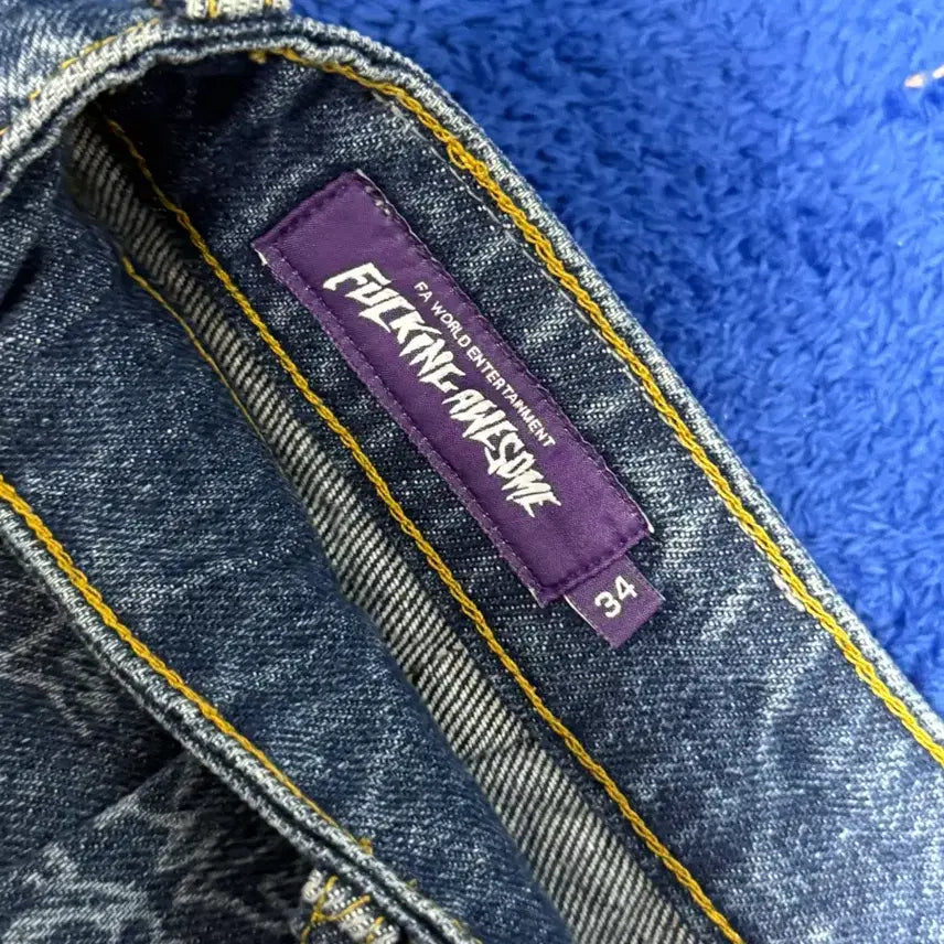 [BUNJANG] Fuckn Awesome Logo Denim Shorts 34 / 퍼킹어썸 로고데님 쇼츠 34