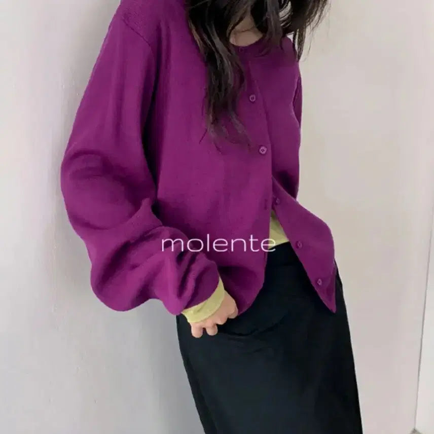 [BUNJANG] Morent Basic Round Neck Cardigan / 에이블리브랜디지그재그 모렌트 로이즈 베이직 라운드넥 가디건 포도색