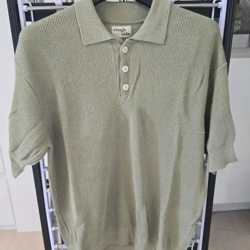 [BUNJANG] Roughside Green Short Sleeve Polo T-Shirt Size 2 / 러프사이드 Collar Half knit 라이트 올리브 2사이즈