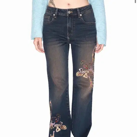 [BUNJANG] YOUTH BATH Embroidery Denim Pants Indigo Blue / 유쓰배쓰 Embroidery denim pants_indigo blue