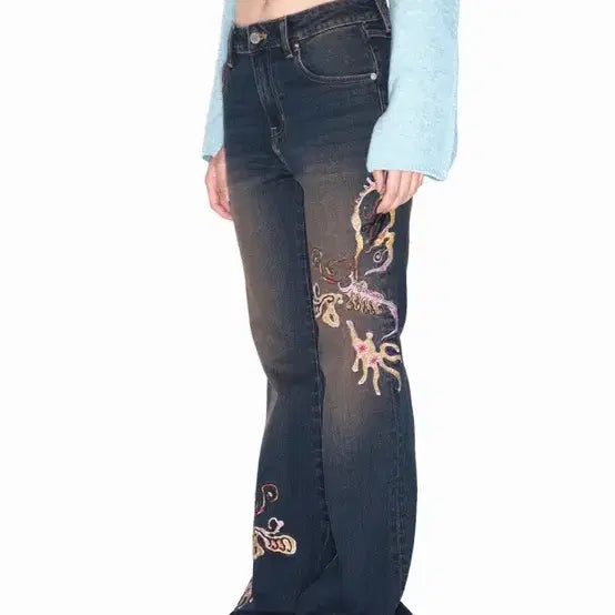 [BUNJANG] YOUTH BATH Embroidery Denim Pants Indigo Blue / 유쓰배쓰 Embroidery denim pants_indigo blue