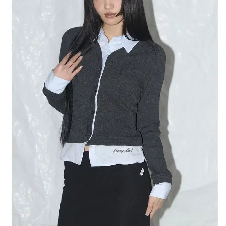 [BUNJANG] Fancy Club Striped Shirt Layered Cardigan / (새상품) 팬시클럽 스트라이프 셔츠 레이어드 가디건