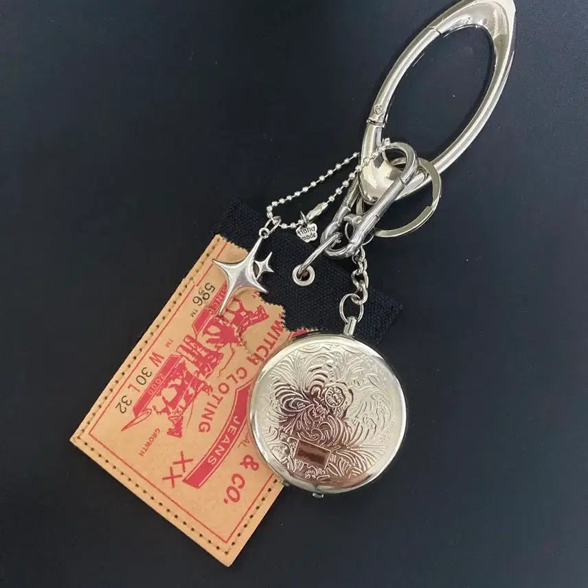 [BUNJANG] Western Lettering Label Card Case &amp; Ashtray Keychain Set / 웨스턴 카드 케이스 키링