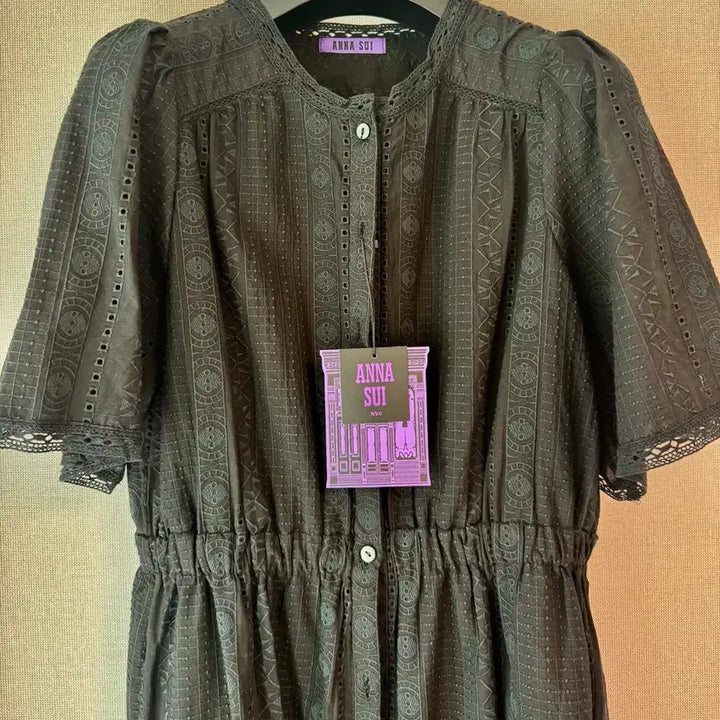 [BUNJANG] Anna Sui Eyelet Puff Sleeve Long Dress / 새상품))안나수이 아일렛 퍼프소매 롱원피스 하객룩추천