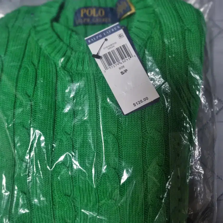 [BUNJANG] Polo Ralph Lauren Green Cable Knit Short Sleeve T-Shirt Size M / 폴로 랄프로렌 그린 케이블 반팔 S(M)