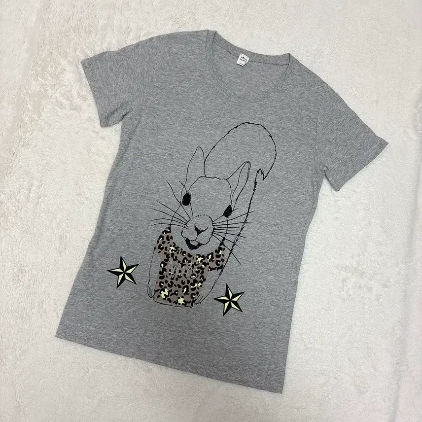 [BUNJANG] Squirrel Print Short Sleeve T-Shirt 100% Cotton / *새상품* 다람쥐 프린팅 반팔 티셔츠 국산 100% 순면