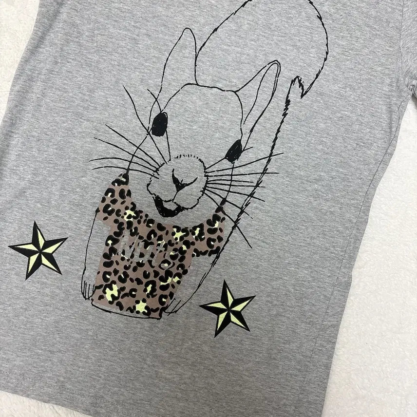 [BUNJANG] Squirrel Print Short Sleeve T-Shirt 100% Cotton / *새상품* 다람쥐 프린팅 반팔 티셔츠 국산 100% 순면