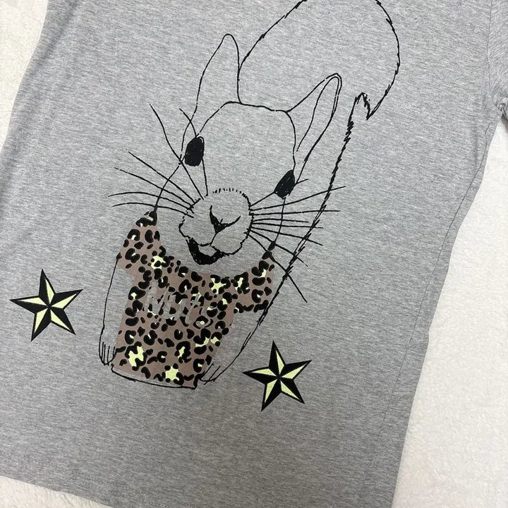 [BUNJANG] Squirrel Print Short Sleeve T-Shirt 100% Cotton / *새상품* 다람쥐 프린팅 반팔 티셔츠 국산 100% 순면