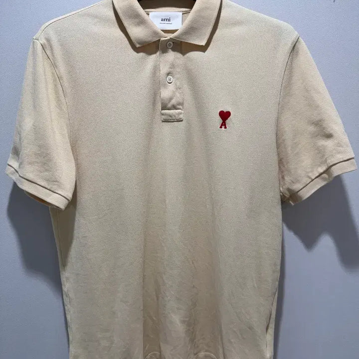 [BUNJANG] AMI Small Heart Logo Short Sleeve Polo Shirt Ivory L / 아미 스몰하트로고 반팔폴로셔츠 아이보리 L사이즈