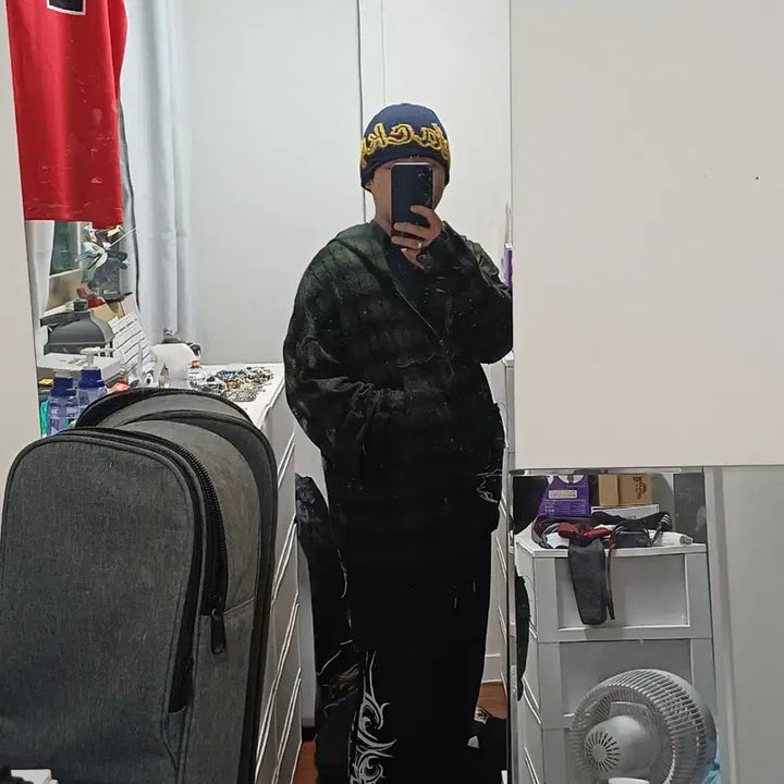 [BUNJANG] Black Printed Training Pants / 블랙 트레이닝 바지 프린팅 포인트