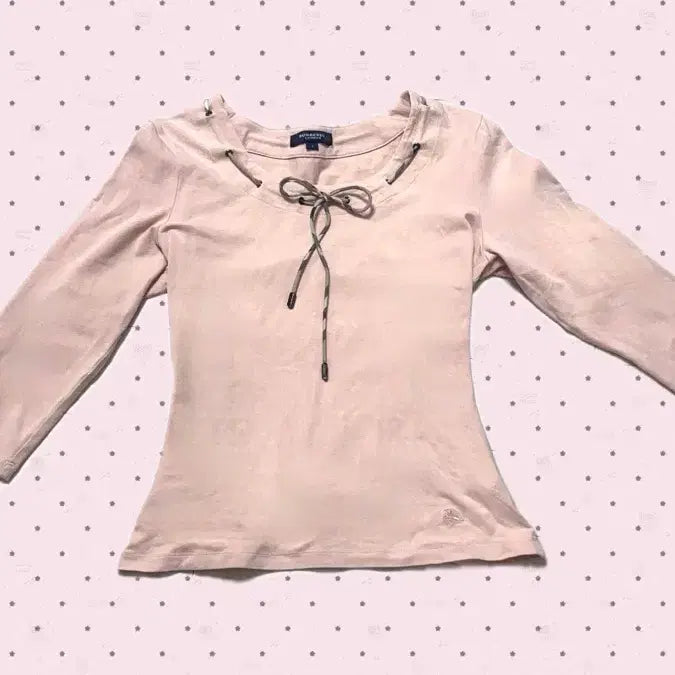 [BUNJANG] Burberry London Check Ribbon T-Shirt / 버버리 런던 로고티 러블리 딸기우유 핑크 체크 리본 티셔츠