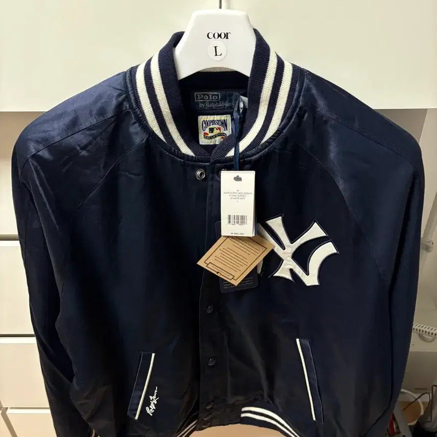 [BUNJANG] Polo Ralph Lauren Yankees Satin Jacket Navy / 폴로 랄프 로렌 양키스 새틴 재킷-네이비(새상품)