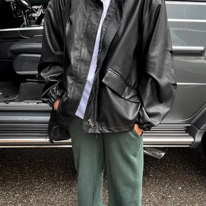 [BUNJANG] Basil in Bottle Vintage Leather Yakka Jacket / 바질인보틀 레더 야상