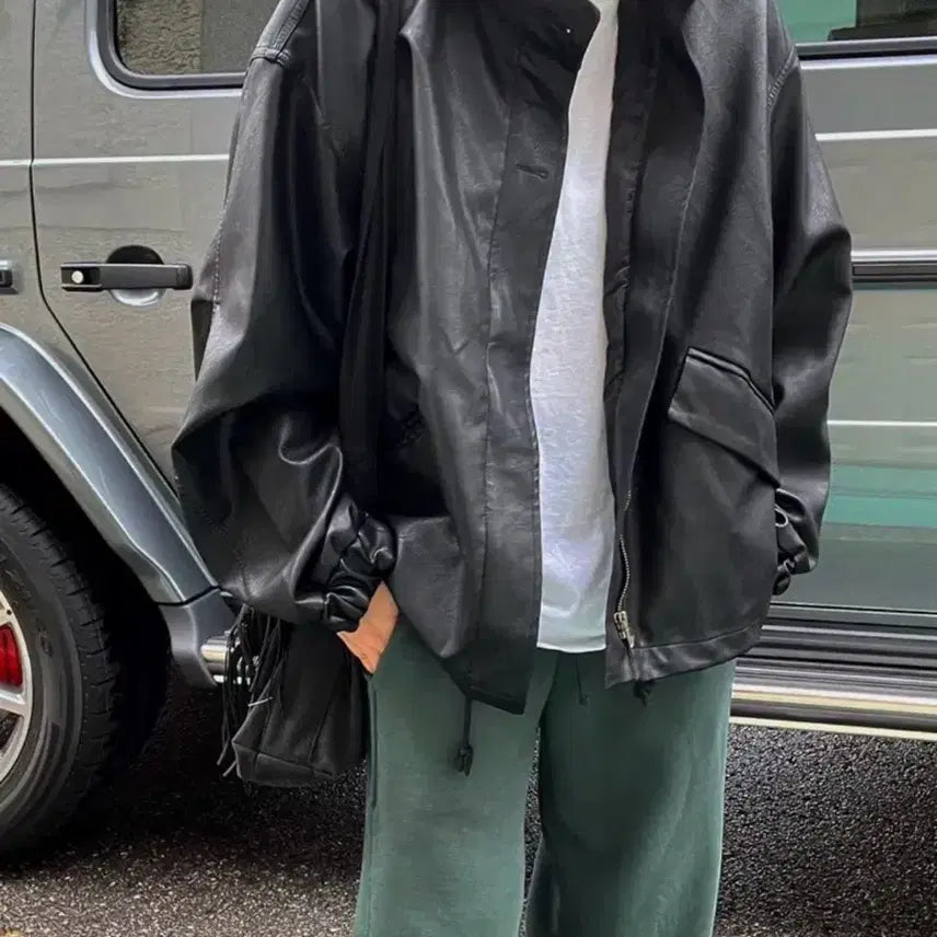 [BUNJANG] Basil in Bottle Vintage Leather Yakka Jacket / 바질인보틀 레더 야상