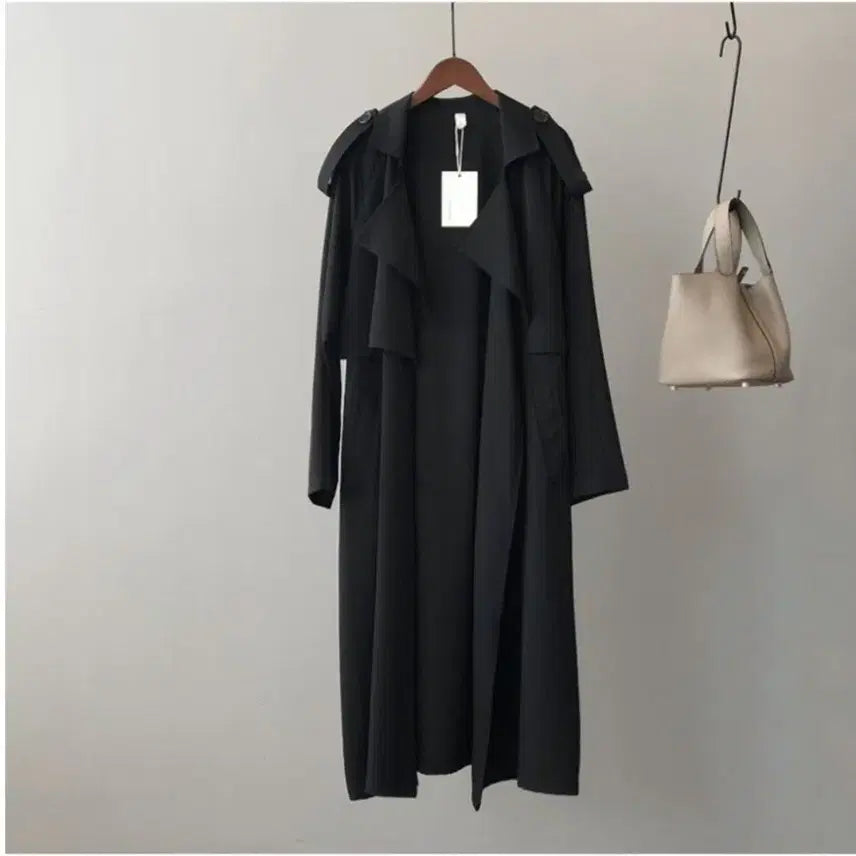[BUNJANG] Long Layered Drape Coat Black / 롱 레이어드 드레이프
