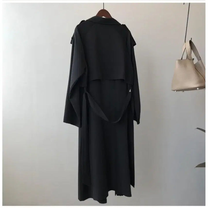 [BUNJANG] Long Layered Drape Coat Black / 롱 레이어드 드레이프