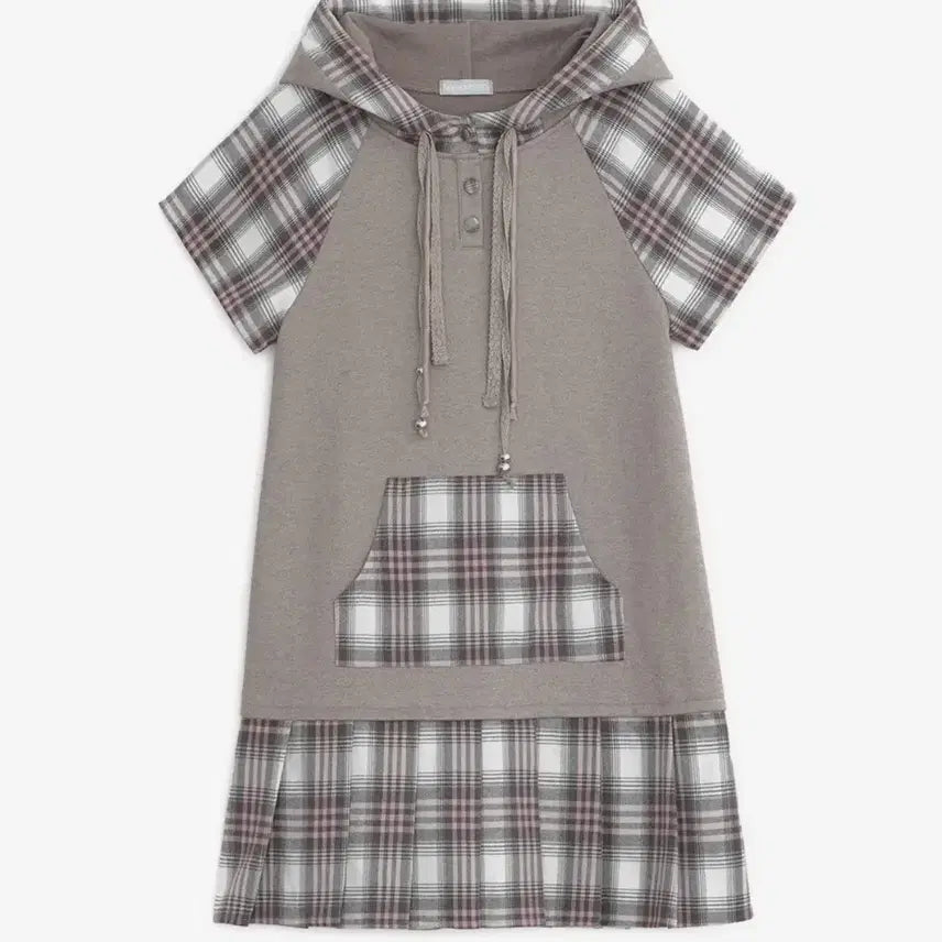 [BUNJANG] Hug Your Skin Check Pleats Hood Dress / 허그유어스킨 체크 플리츠 후드 드레스