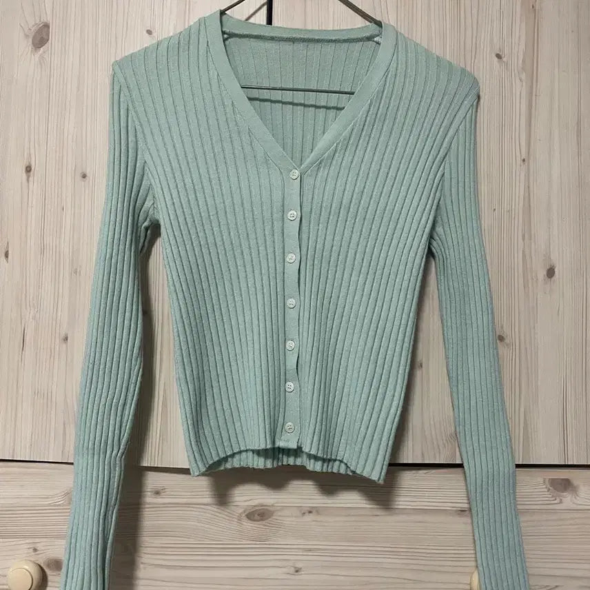[BUNJANG] Mint Ribbed Knit Cardigan / 민트색 골지 니트 가디건