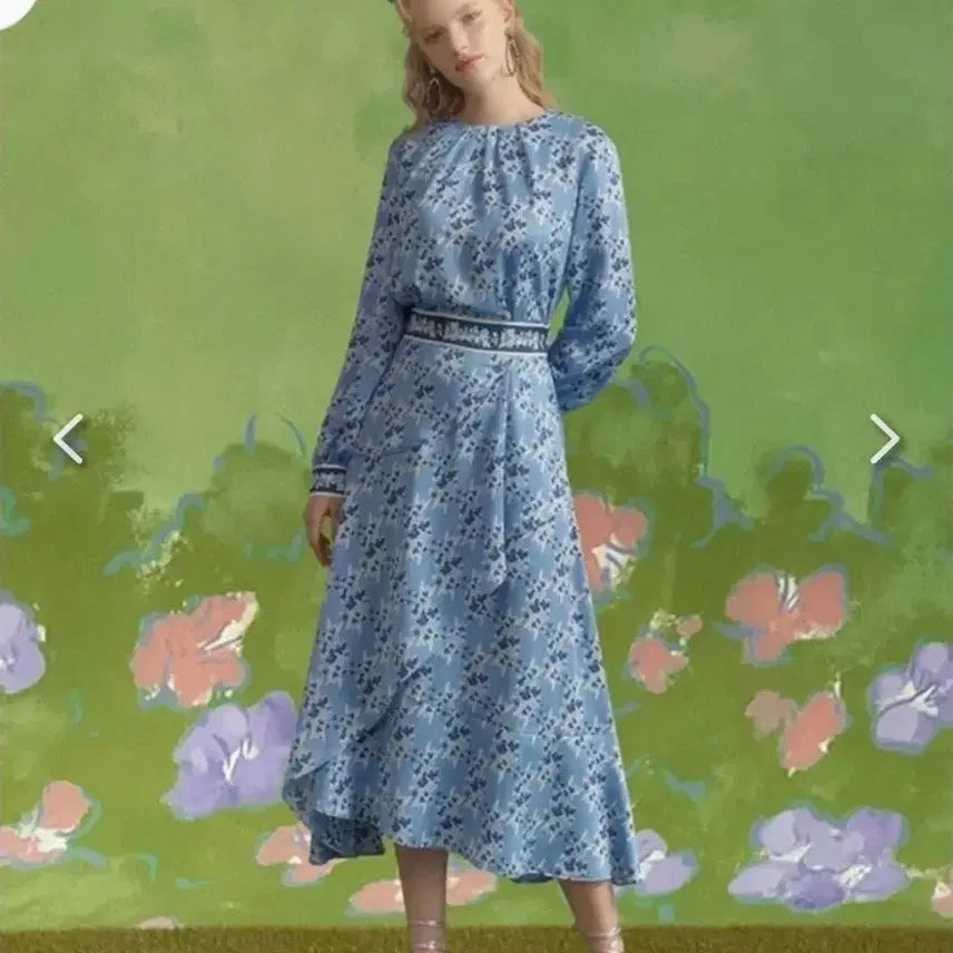 [BUNJANG] Anna Sui Blue Flower Pattern Sky Blue Two-Piece Dress Set / (88)안나수이 플라워 패턴 하늘색 투피스 원피스 셋업 빅사이즈