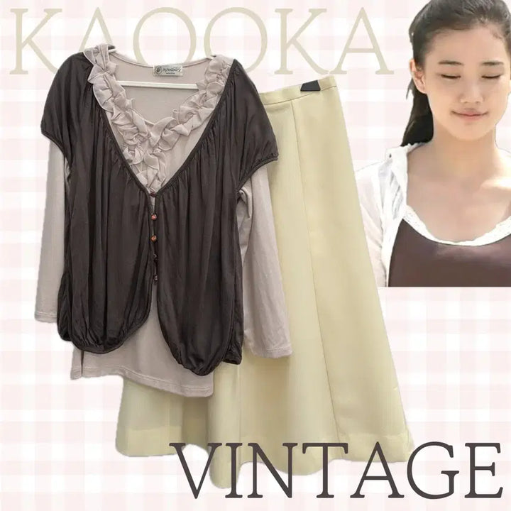 [BUNJANG] Japanese Vintage Hagumi Strawberry Chocolate Cheesecake Cardigan Spring Skirt Coordination Set / 일본빈티지 하구미 초코딸기 치즈 케이크 가디건 봄 스커트 코디세트