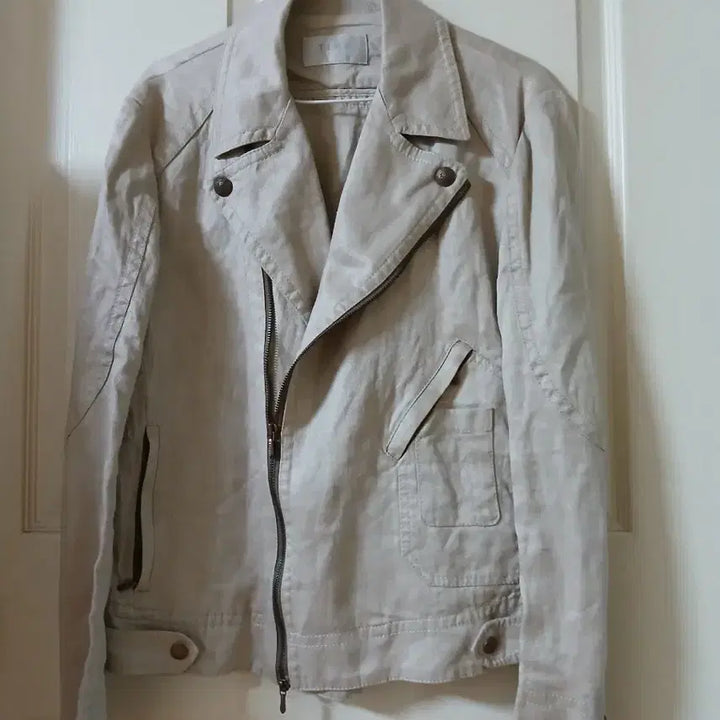 [BUNJANG] TIME Beige Linen Rider Style Jacket / TIME 타임 베이지 린넨 라이더 스타일 자켓