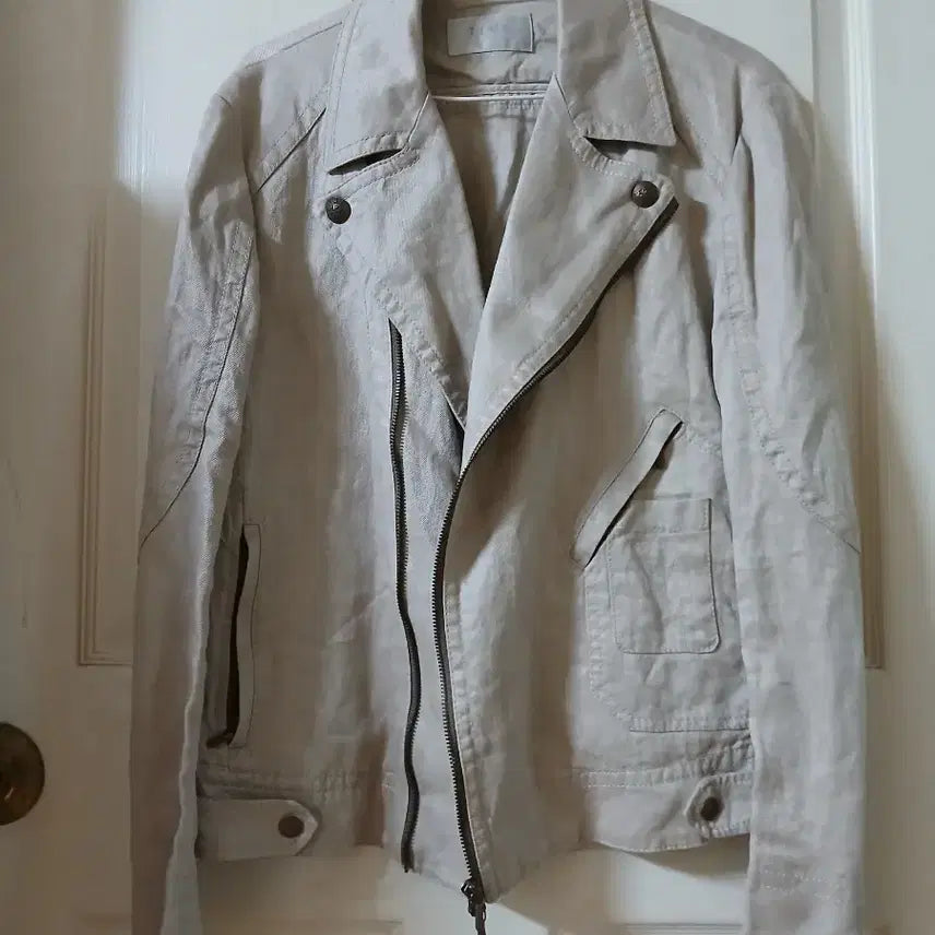 [BUNJANG] TIME Beige Linen Rider Style Jacket / TIME 타임 베이지 린넨 라이더 스타일 자켓