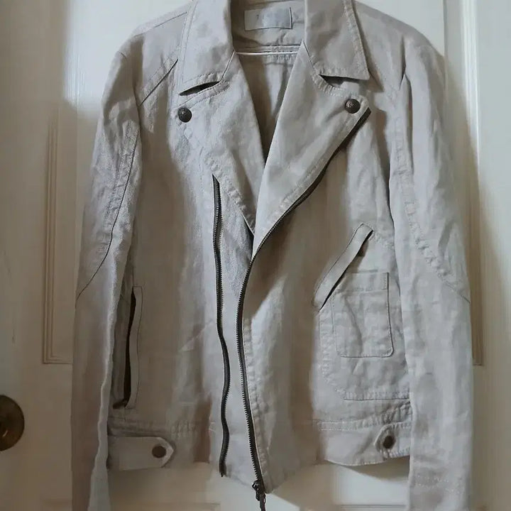 [BUNJANG] TIME Beige Linen Rider Style Jacket / TIME 타임 베이지 린넨 라이더 스타일 자켓