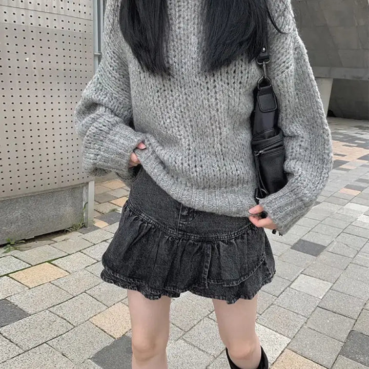 [BUNJANG] Anyone More Frill Grey Denim Skirt / 애니원모어 프릴 그레이 청스커트