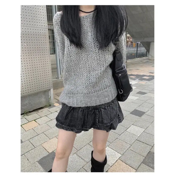 [BUNJANG] Anyone More Frill Grey Denim Skirt / 애니원모어 프릴 그레이 청스커트