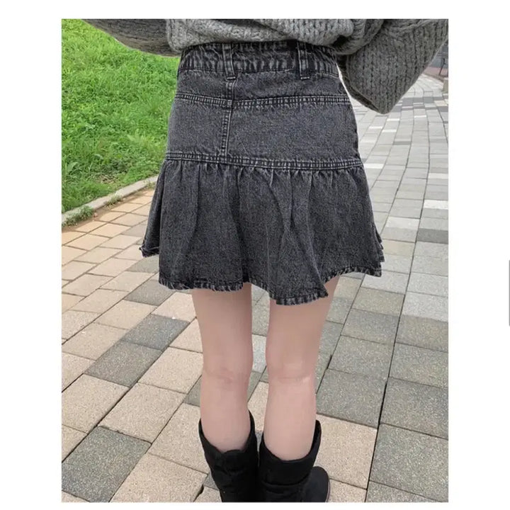 [BUNJANG] Anyone More Frill Grey Denim Skirt / 애니원모어 프릴 그레이 청스커트