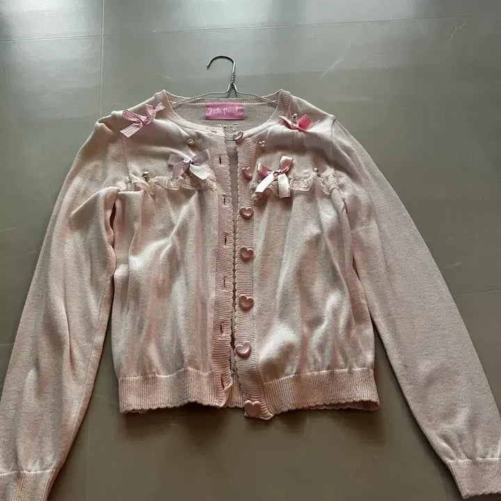 [BUNJANG] Nailperch Pink Ribbon Cardigan / 일본 나일퍼치 핑크 리본 가디건