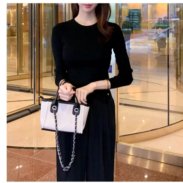 [BUNJANG] Mini Chain Tweed Square Bag - White / 미니 체인 트위드 스퀘어 백 화이트