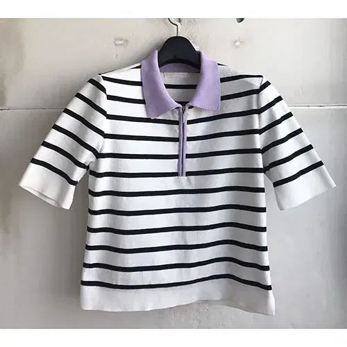[BUNJANG] AHWE Casual Striped T-Shirt - Purple Collar / 달팽이구제/ahwe 정품/2022 - 66/새거수준