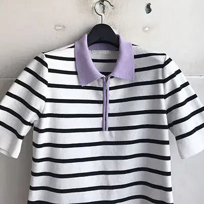 [BUNJANG] AHWE Casual Striped T-Shirt - Purple Collar / 달팽이구제/ahwe 정품/2022 - 66/새거수준