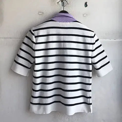 [BUNJANG] AHWE Casual Striped T-Shirt - Purple Collar / 달팽이구제/ahwe 정품/2022 - 66/새거수준