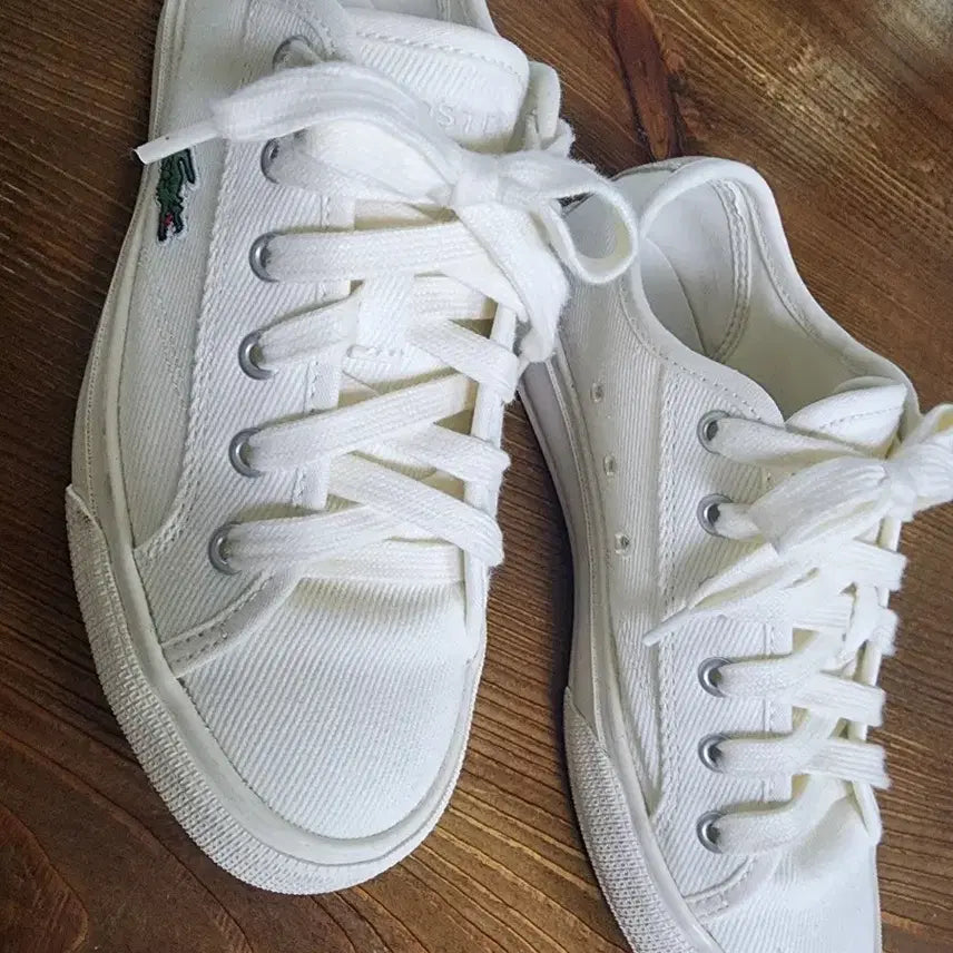 [BUNJANG] Lacoste Canvas Sneakers White / 라코스테 캔버스 스니커즈 화이트 235