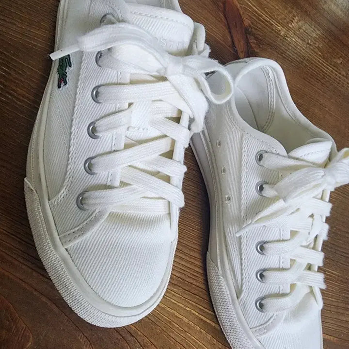 [BUNJANG] Lacoste Canvas Sneakers White / 라코스테 캔버스 스니커즈 화이트 235