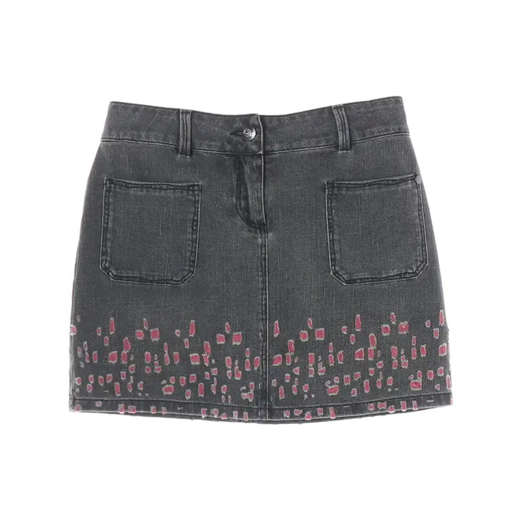 [BUNJANG] Chanel Pattern Printing Denim Short Skirt / 샤넬 패턴 프린팅 데님 숏 스커트 청치마