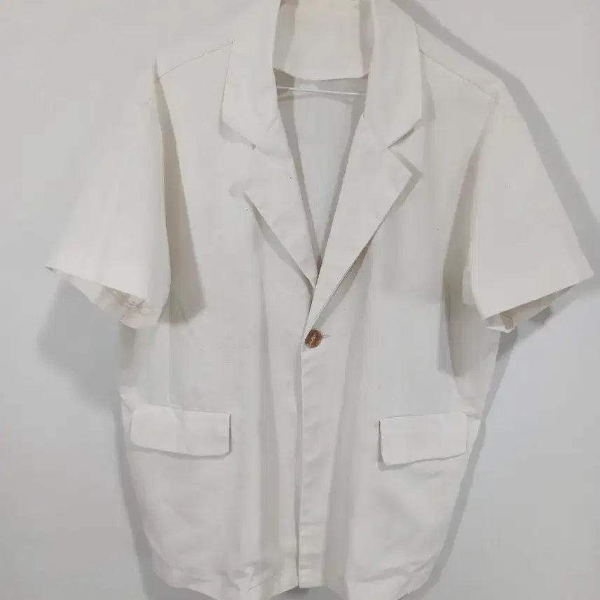[BUNJANG] White Short-Sleeve Linen Blazer Jacket / 화이트 반팔 블레이저 자켓