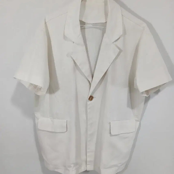 [BUNJANG] White Short-Sleeve Linen Blazer Jacket / 화이트 반팔 블레이저 자켓