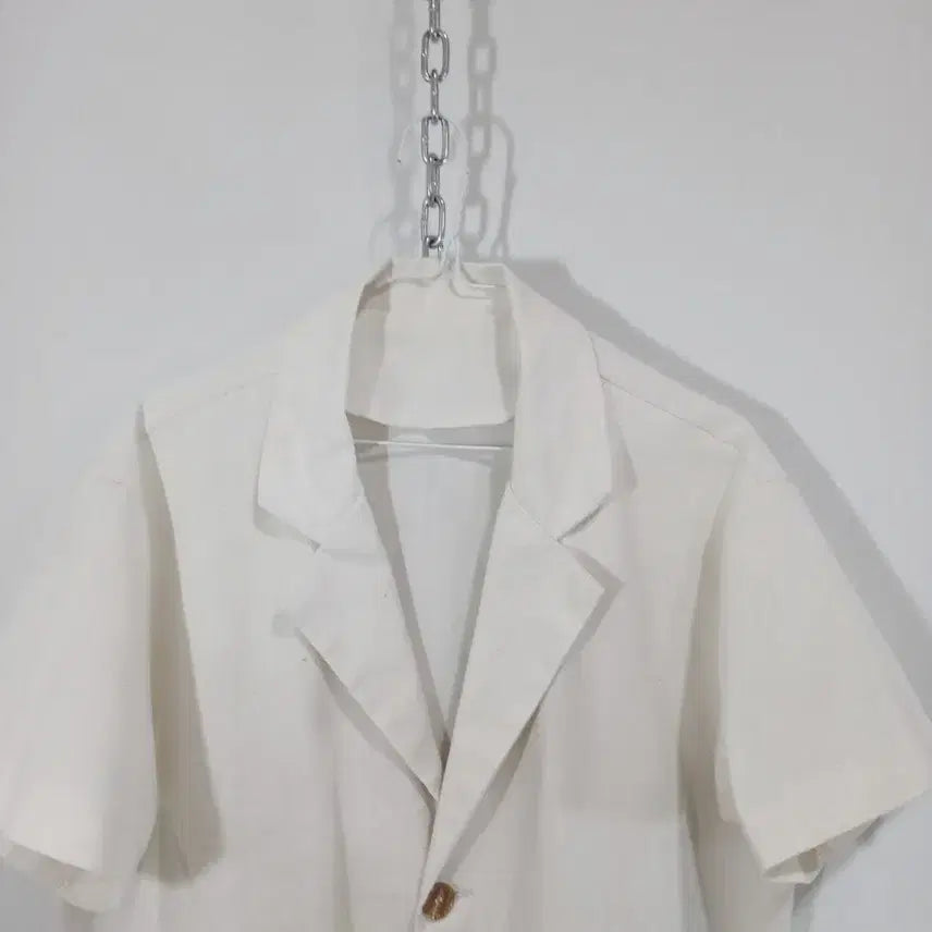 [BUNJANG] White Short-Sleeve Linen Blazer Jacket / 화이트 반팔 블레이저 자켓
