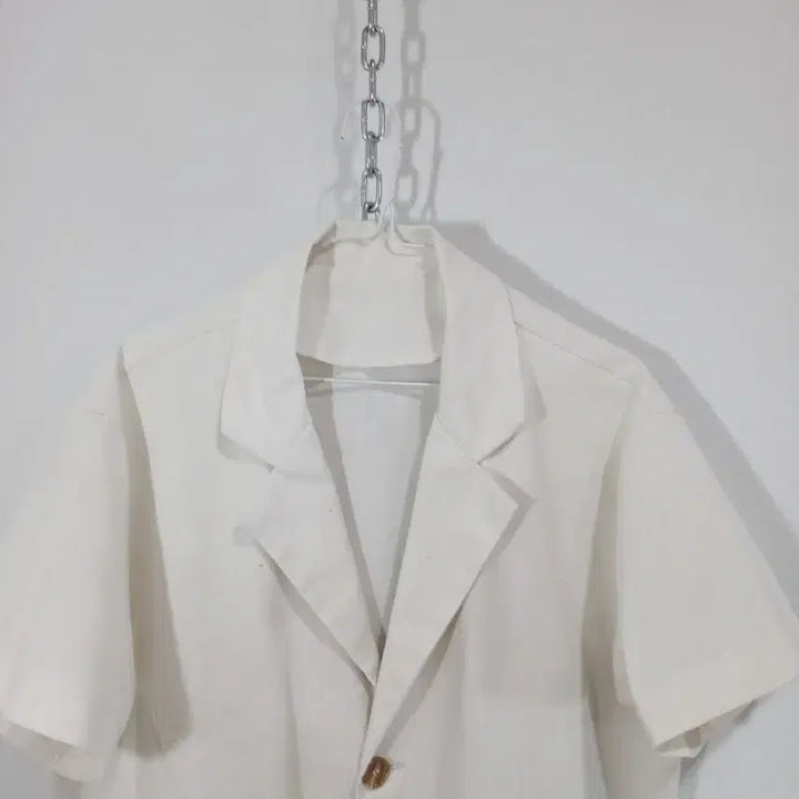 [BUNJANG] White Short-Sleeve Linen Blazer Jacket / 화이트 반팔 블레이저 자켓