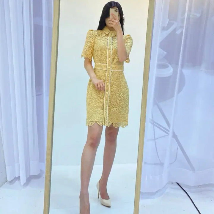 [BUNJANG] Sandro Lace Dress Yellow / 산드로 레이스 원피스(노랑)