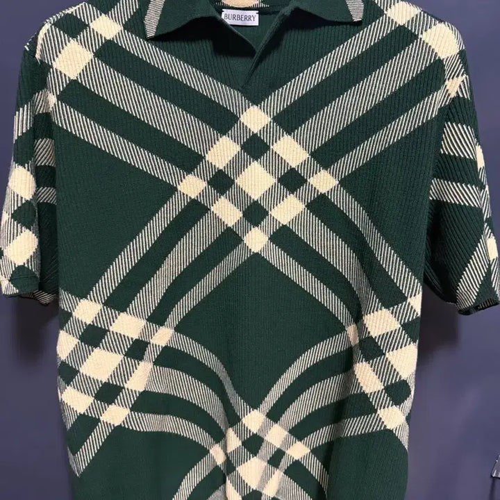 [BUNJANG] Burberry Knit Short Sleeve Polo Shirt Green Check Pattern / 버버리 니트반팔